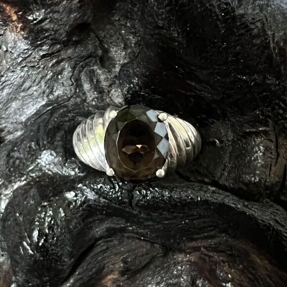 Vintage Clyde Duneier 3.63 ct Oval Smoky Quartz Ring Size 8 Sterling Silver CID - Picture 2 of 13